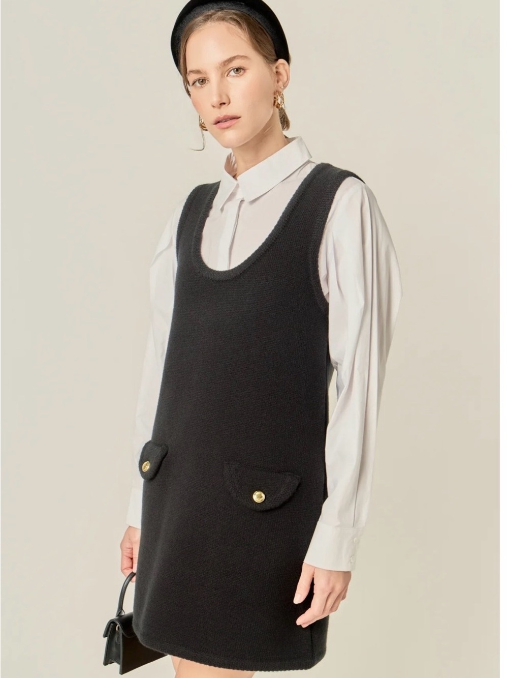English Factory Black Sleevless Knit Sweater Dress -classic, polished,minimalist